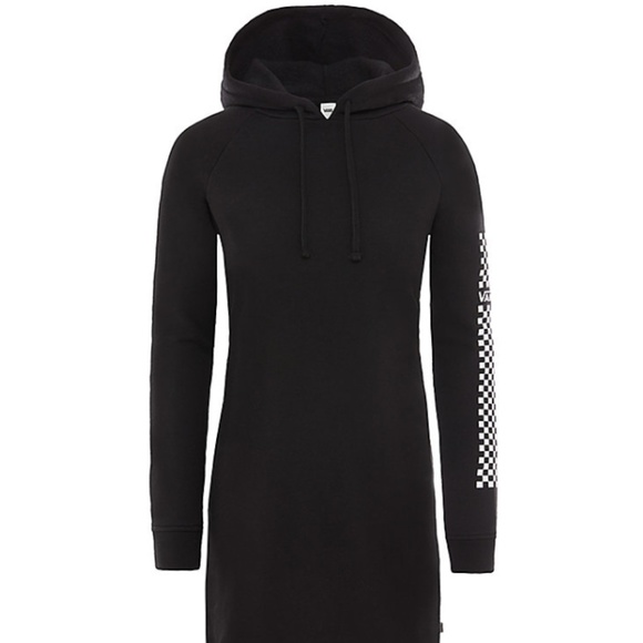 OFF THE WALL VANS FUNDAY HOODIE DRESS BLACK WITH PLAID ACCENTS SWEATER NWT - Picture 1 of 6